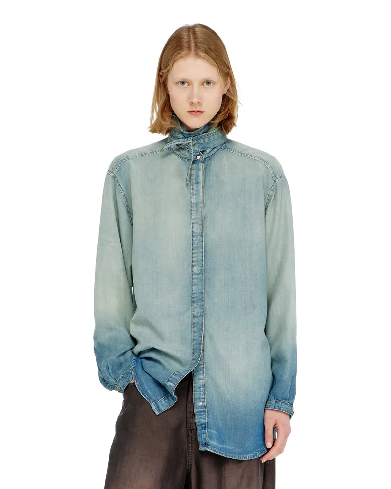 Diesel Hemd aus marmoriertem, fließendem denim - Denimhemden - Damen - Blau Blau