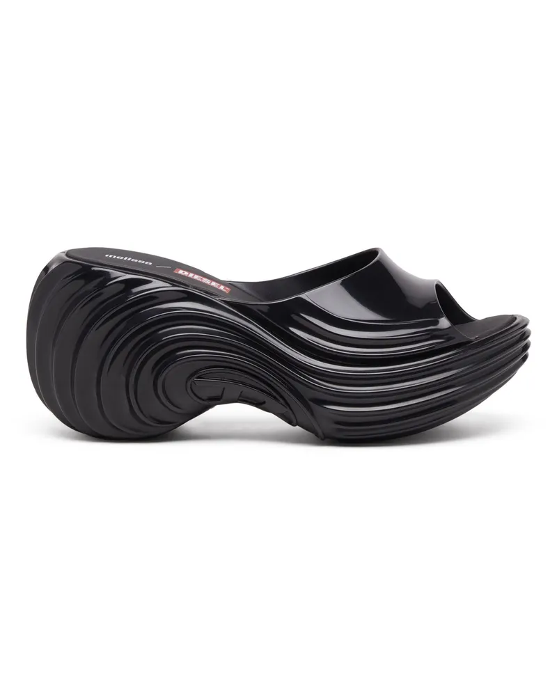 Diesel Plateau-Pantolette aus Melflex - Sandalen - Damen - Schwarz Schwarz