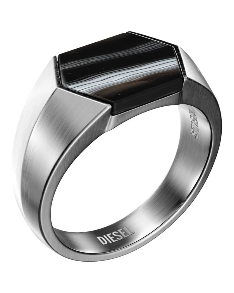 Diesel Siegelring mit schwarzem Achat - Ringe - Unisex - Silber Silber
