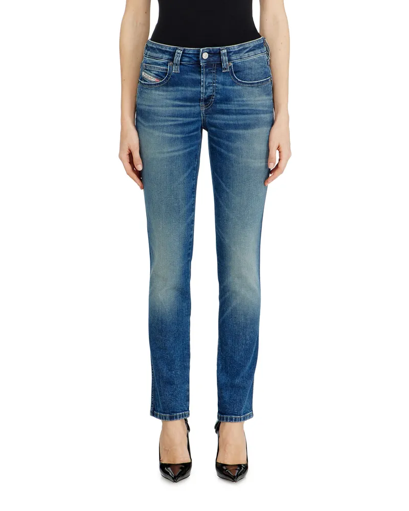 Diesel Slim Jeans Low Waist 1992 D-Jiann, Mittelblau, Knopfverschluss Blau