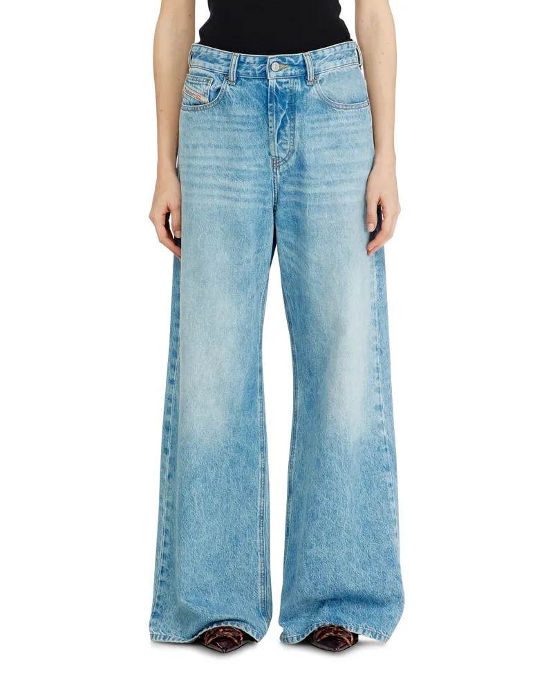 Diesel Relaxed Jeans Low Waist 1996 D-Sire, Hellblau, Knopfverschluss Blau