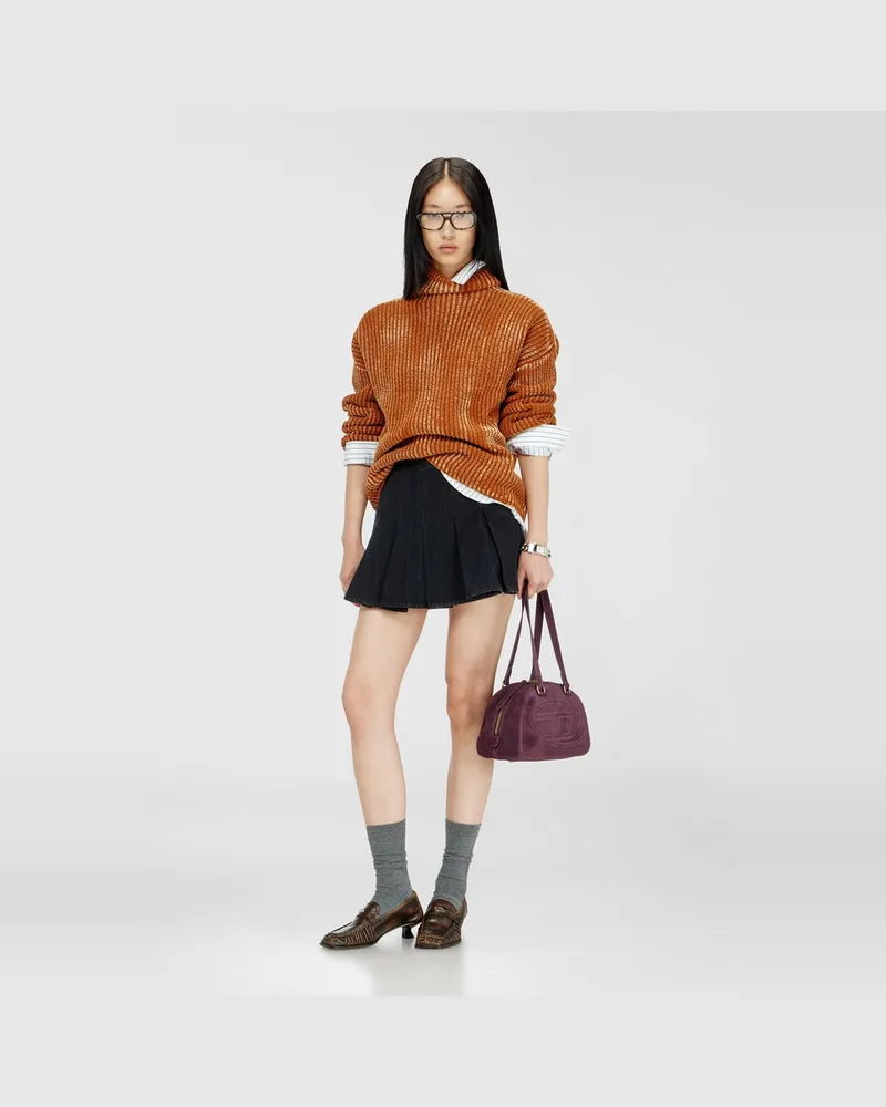 Diesel Pullover mit Funnelkragen aus gerippter Wollmischung - Strickwaren - Damen - Braun Braun