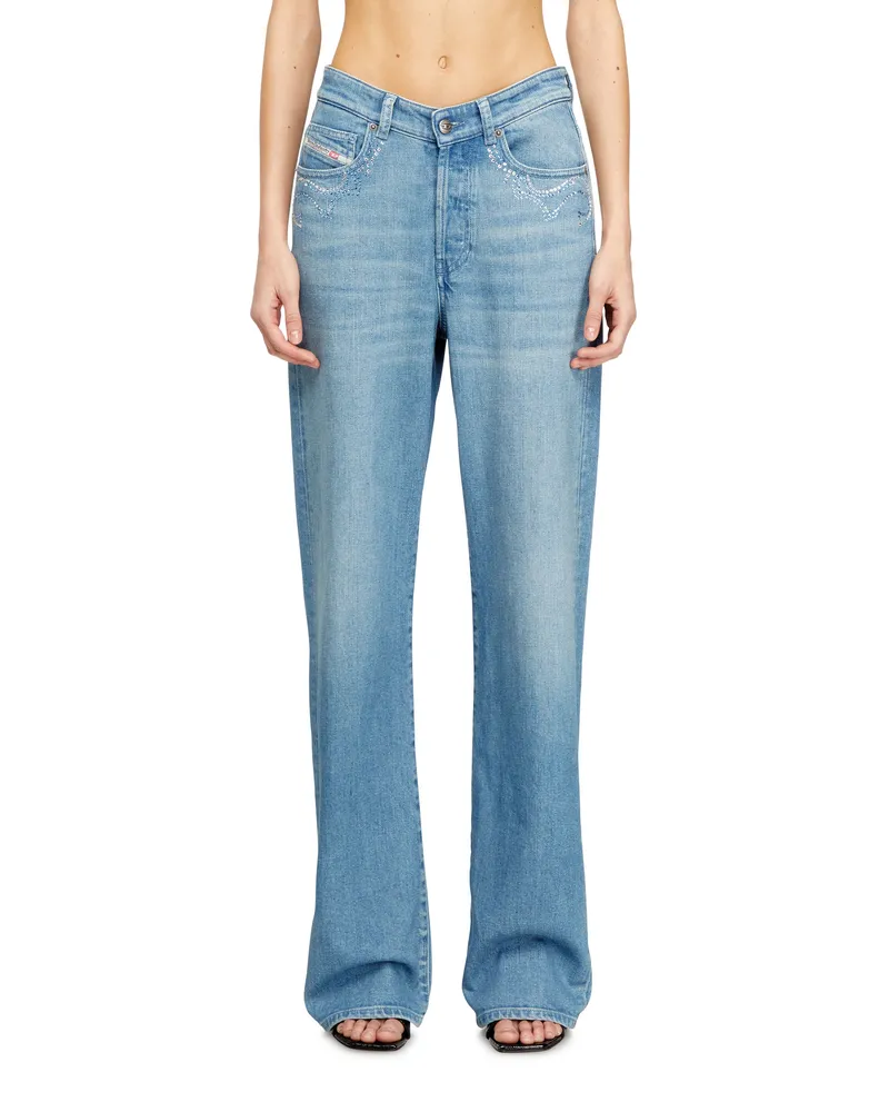 Diesel Regular Jeans High Waist 1971 D-Sent, Dunkelblau, Knopfverschluss Blau