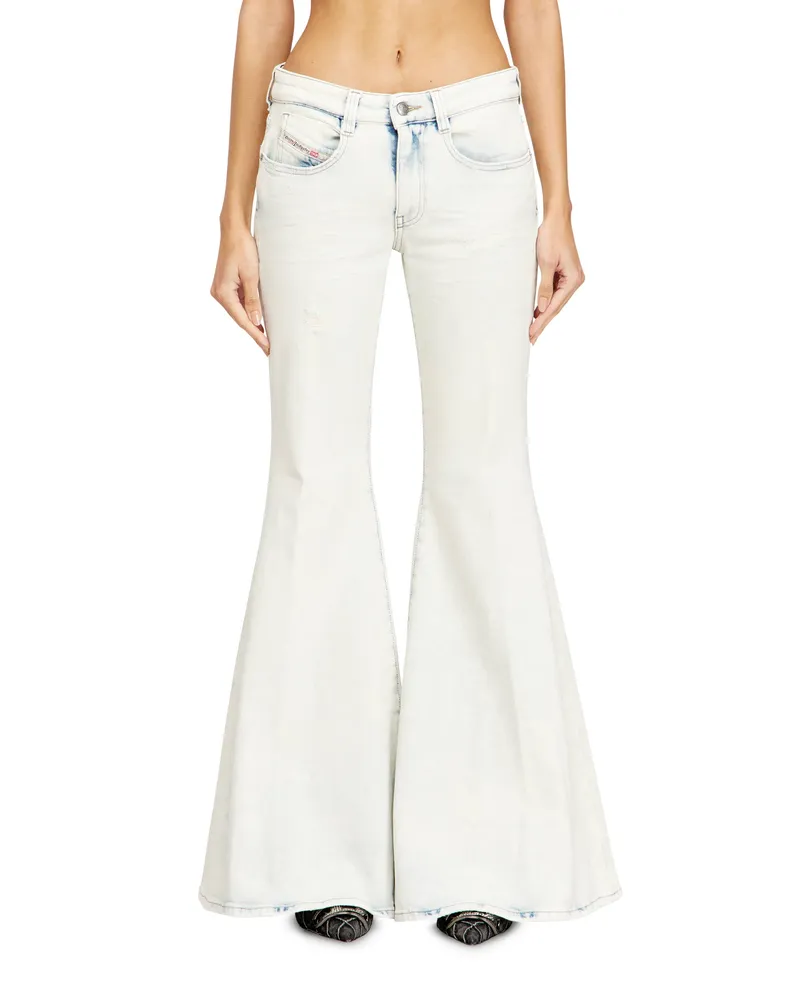Diesel Flare Jeans Low Waist 1970 D-Bleess, Hellblau, Reißverschluss Weiss