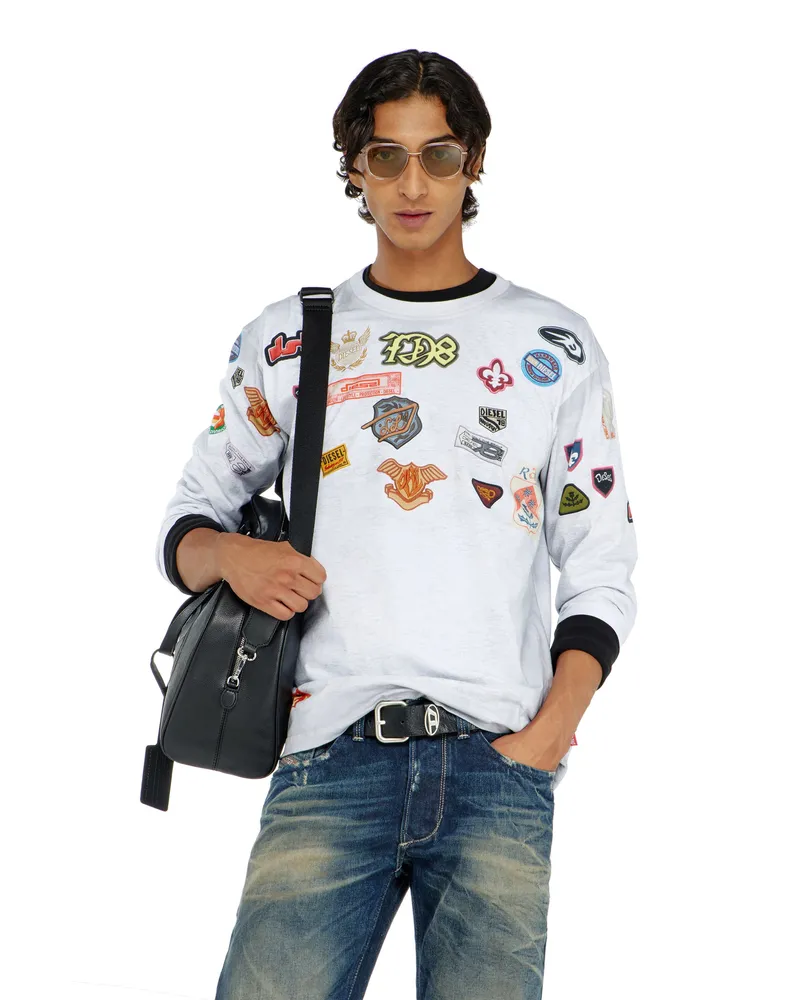 Diesel Langarm-T-Shirt mit all-over patches print - T-Shirts - Herren - Weiss Weiss