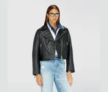 Bikerjacke aus gewachstem Leder - Lederjacken - Damen - Schwarz