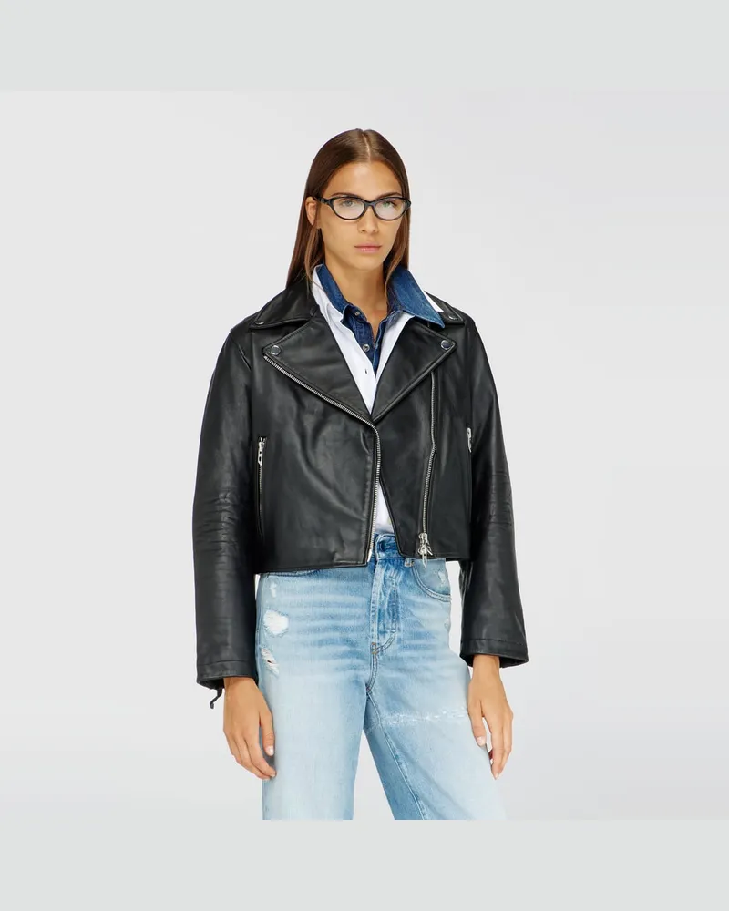 Diesel Bikerjacke aus gewachstem Leder - Lederjacken - Damen - Schwarz Schwarz
