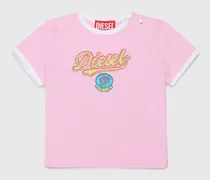 Baumwoll-T-Shirt mit Logo in Glitzeroptik - T-Shirts und Tops - Damen - Rosa