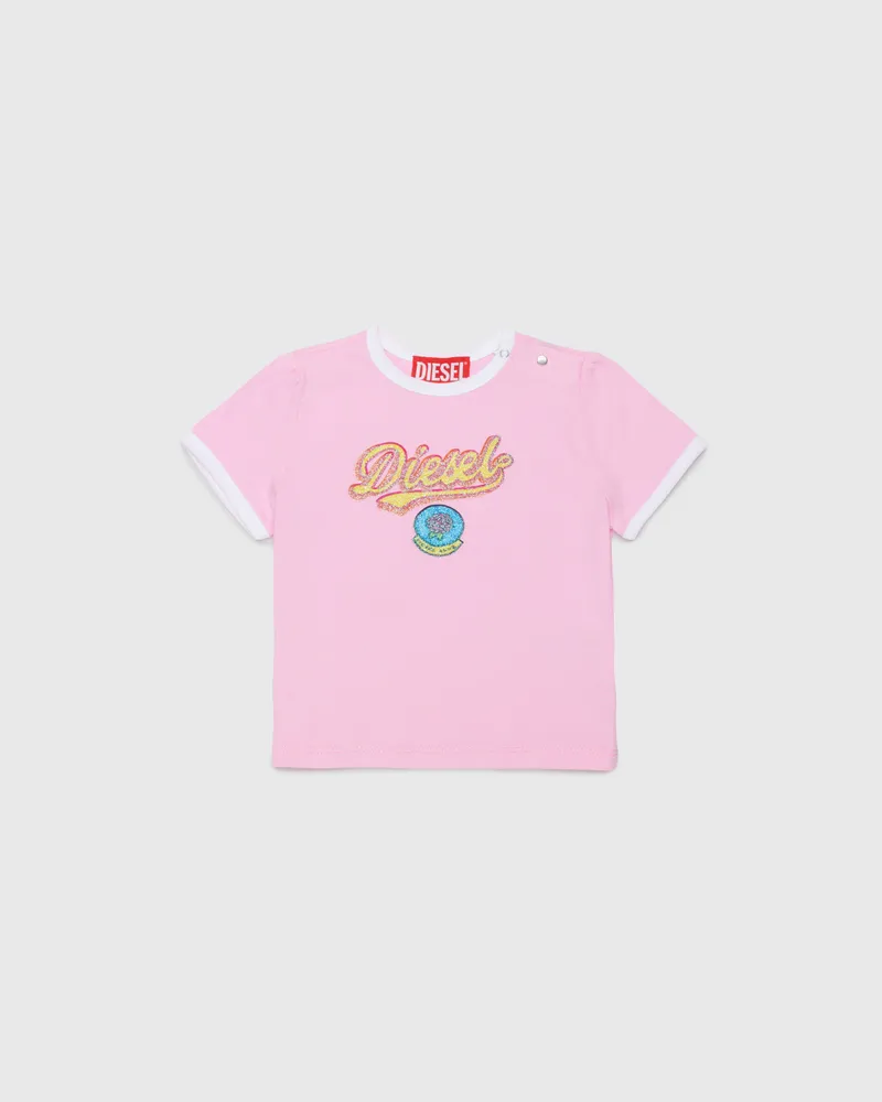 Diesel Baumwoll-T-Shirt mit Logo in Glitzeroptik - T-Shirts und Tops - Damen - Rosa Rosa