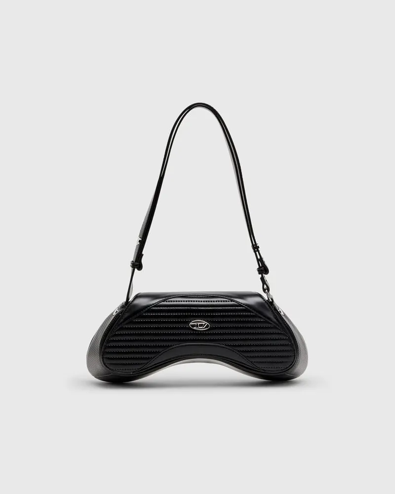 Diesel Play - Umhängetasche aus gestepptem, perforiertem PU - Schultertaschen - Damen - Schwarz Schwarz