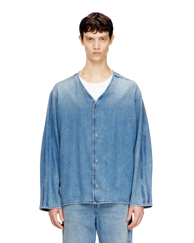 Diesel V-Ausschnitt-Hemd aus fließendem Denim mit Streifen - T-Shirts - Herren - Blau Blau