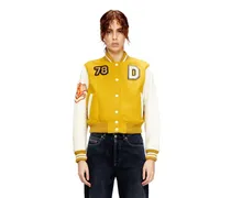 Kurz geschnittene Collegejacke aus Wolle und Leder - Lederjacken - Damen - Bunt