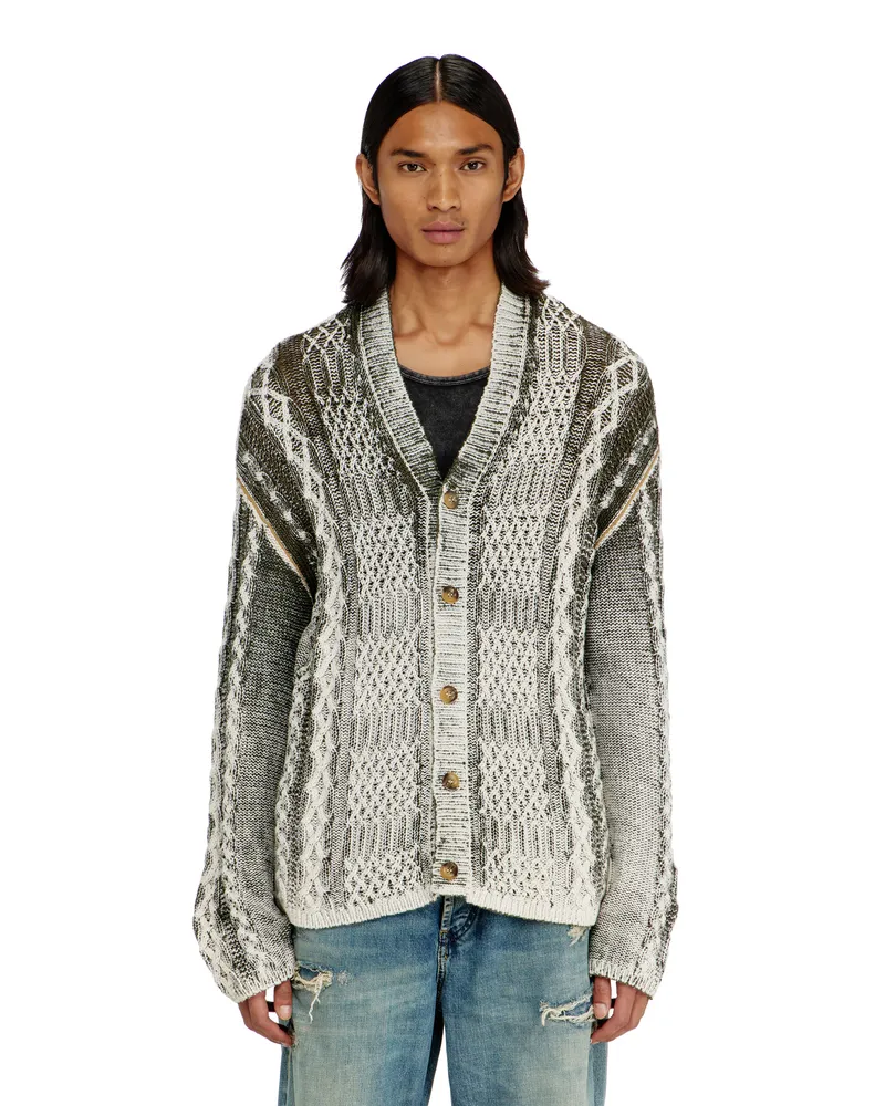 Diesel Behandelter Cardigan aus Zopfmusterstrick - Strickwaren - Herren - Bunt Bunt