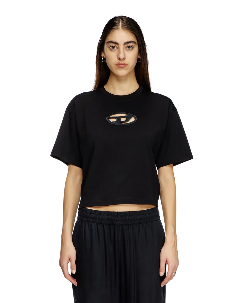 Diesel Kastiges T-Shirt mit ausgeschnittenem Oval D-Logo - T-Shirts - Damen - Schwarz Schwarz