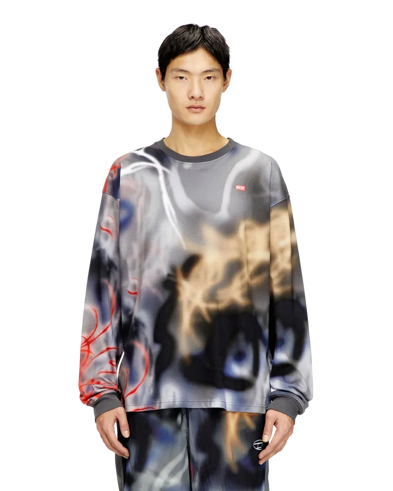 Diesel Langärmliges T-Shirt mit Graffiti-Print - T-Shirts - Herren - Bunt Bunt