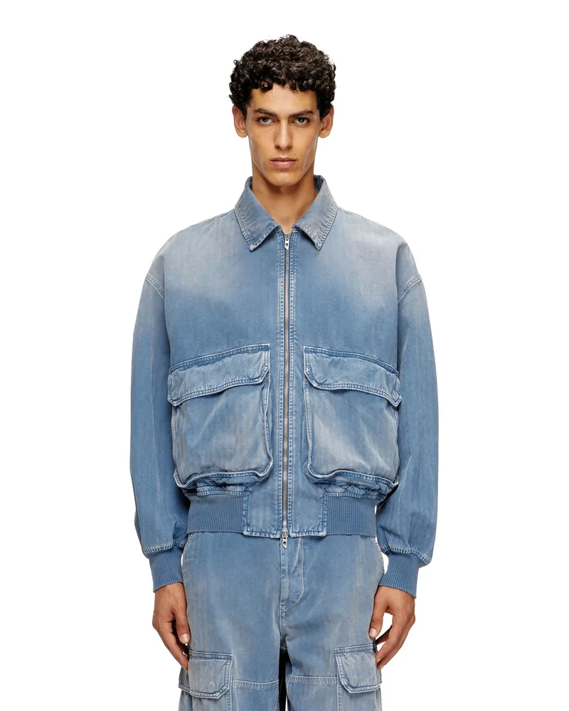 Diesel Jacke aus farbigem Fischgräten-Denim - Denim jacken - Unisex - Blau Blau