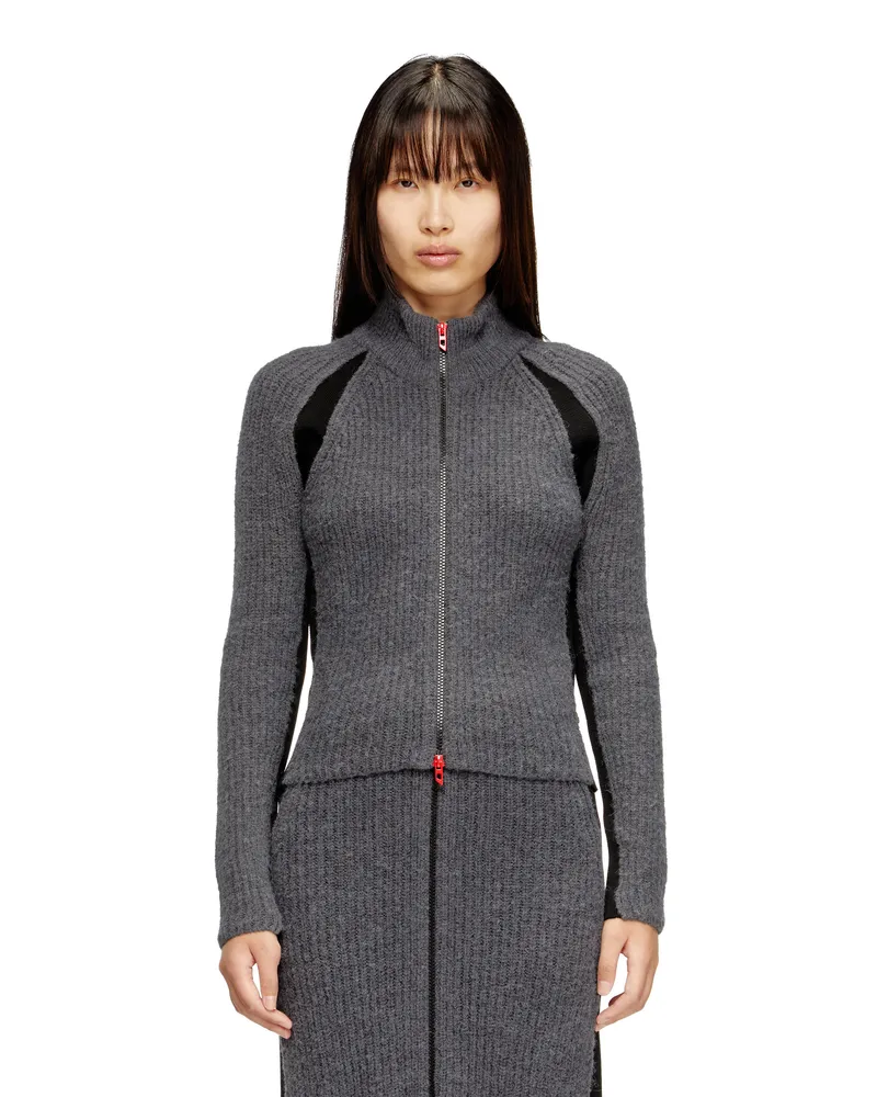 Diesel Strickjacke aus Alpakamischung mit kontrastierenden Einsätzen - Strickwaren - Damen - Grau Grau