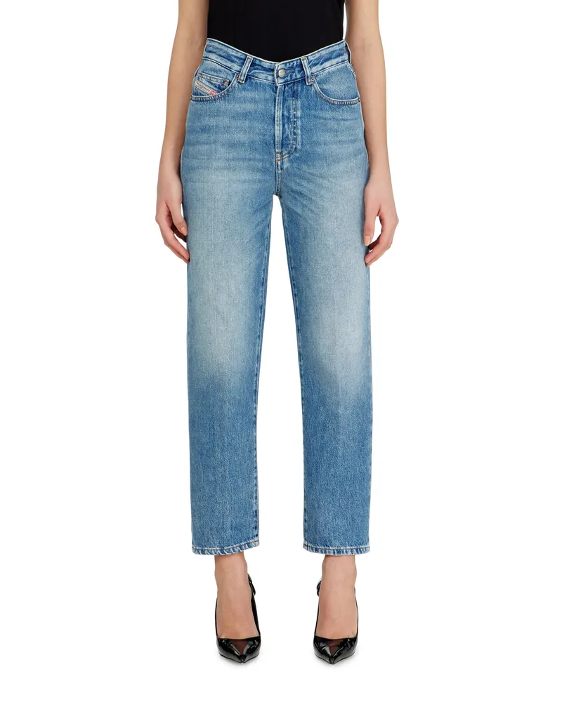 Diesel Regular Jeans High Waist 1981 D-Went, Hellblau, Knopfverschluss Blau