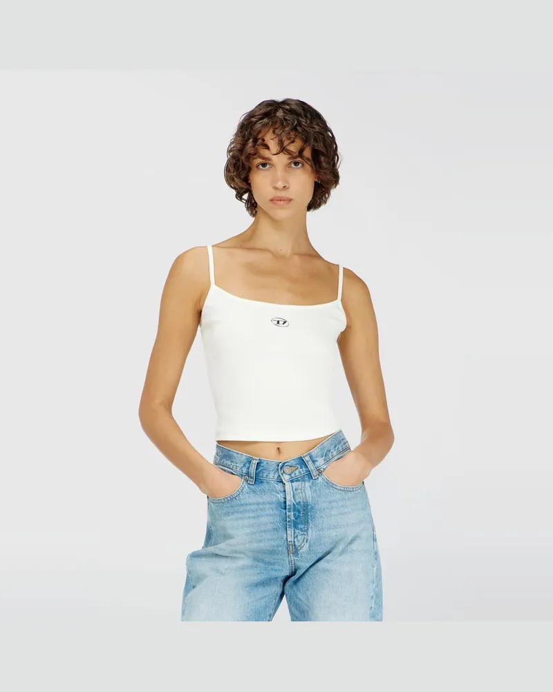 Diesel Rippen-Top mit metallicfarbenem Oval D - T-Shirts - Damen - Weiss Weiss