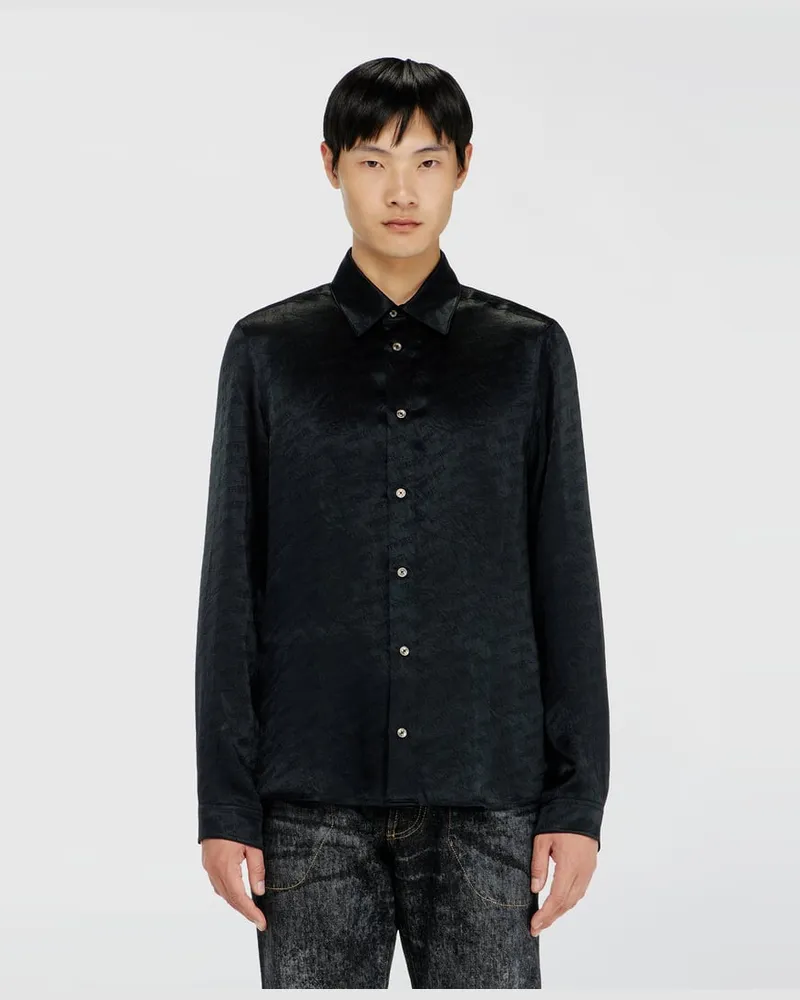 Diesel Shirt aus logo-jacquard-crinkled-satin - Hemden - Herren - Schwarz Schwarz