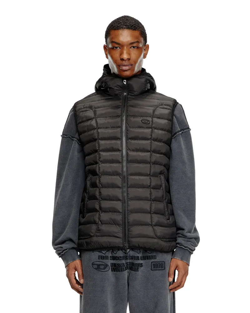 Diesel Pufferweste mit Kapuze aus leichtem Nylon - Winterjacken - Herren - Schwarz Schwarz