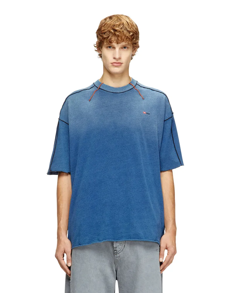Diesel Baumwoll-T-Shirt mit kontrastierender Overlock-Naht - T-Shirts - Herren - Blau Blau