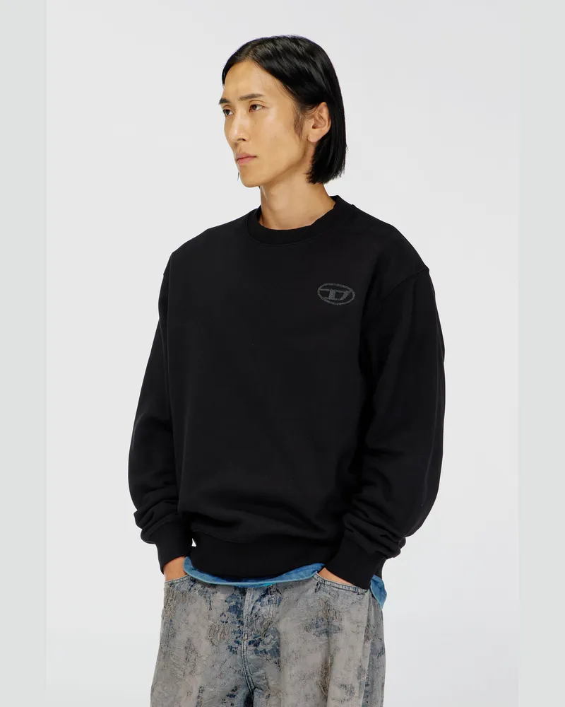 Diesel Pullover aus Baumwolle mit tonalem Oval D Logo-Stickerei - Sweatshirts - Herren - Schwarz Schwarz