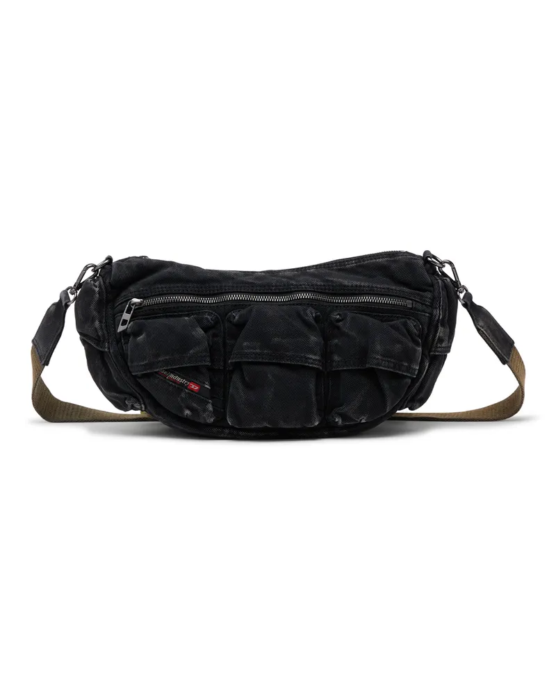 Diesel Multi-Pkts-Multipocket-Tasche aus gewaschenem Denim - Schultertaschen - Unisex - Schwarz Schwarz