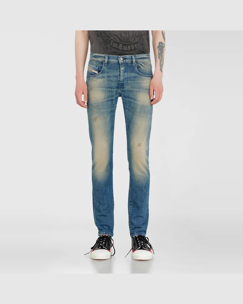 Diesel Slim Jeans Regular Waist 2019 D-Strukt, Mittelblau, Reißverschluss Blau