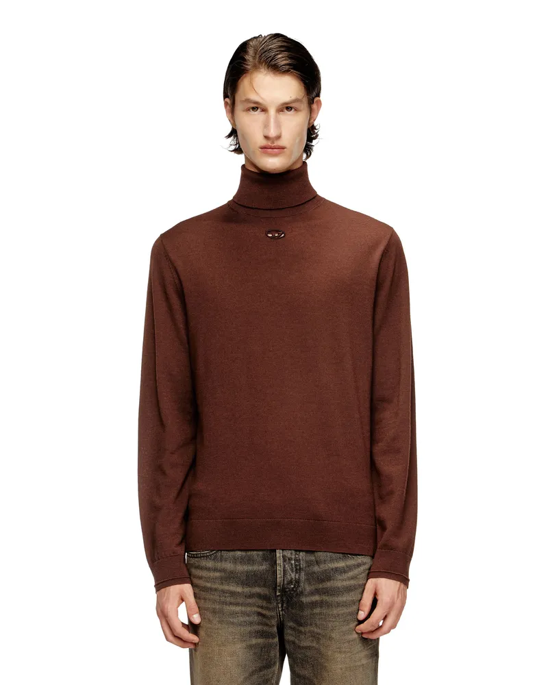 Diesel Rollkragenpullover aus Wolle mit Cutout-Logo - Strickwaren - Herren - Braun Braun