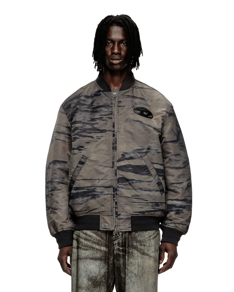 Diesel Wattierte Bomberjacke aus bedrucktem Satin - Jacken - Herren - Bunt Bunt