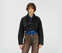 Oversized cropped Trucker-Jacke aus rinse denim - Denim jacken - Damen - Schwarz
