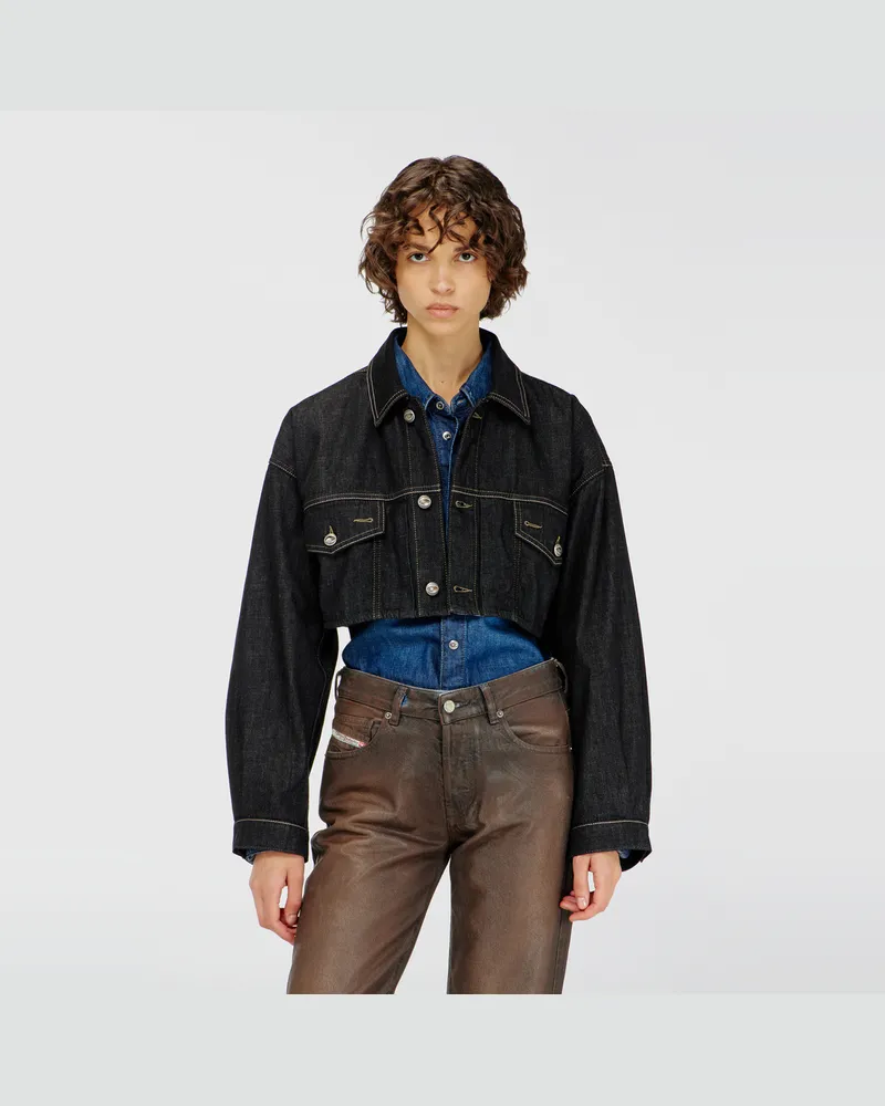 Diesel Oversized cropped Trucker-Jacke aus rinse denim - Denim jacken - Damen - Schwarz Schwarz
