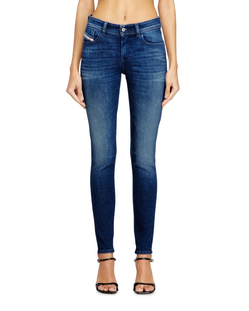 Diesel Skinny Jeans Regular Waist 2017 Slandy, Dunkelblau, Reißverschluss Blau