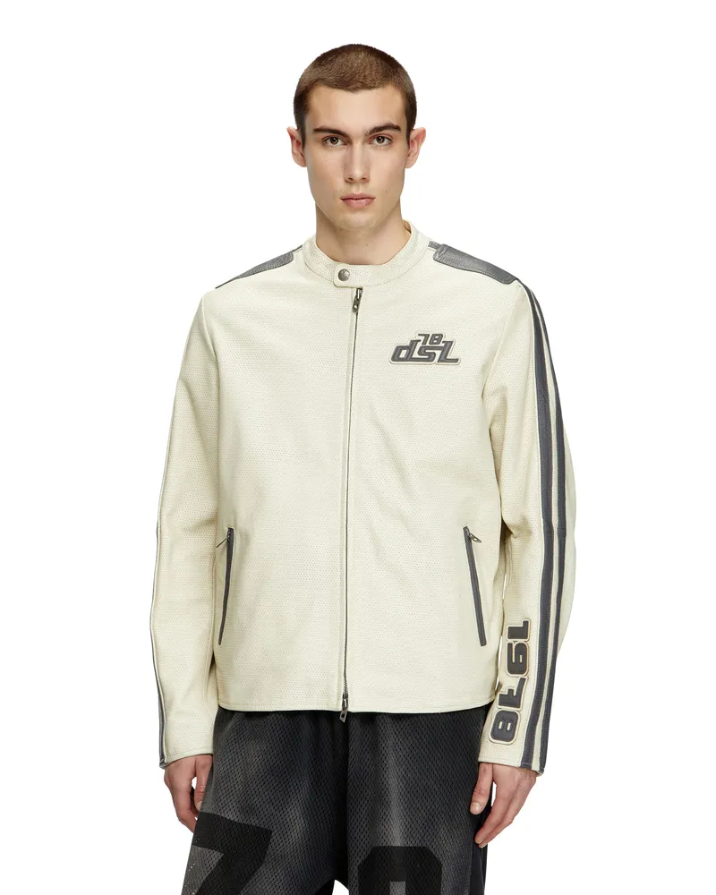 Diesel Bikerjacke aus perforiertem Leder - Lederjacken - Unisex - Weiss Weiss