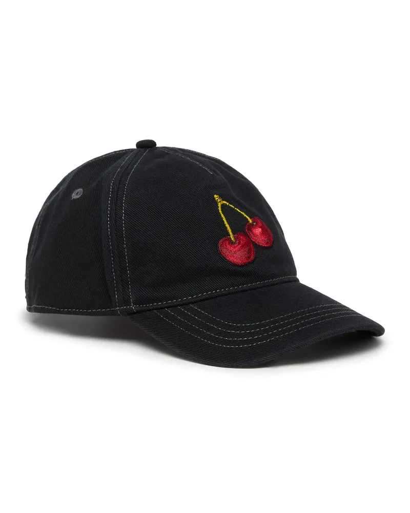 Diesel Basecap aus Baumwolltwill mit Kirschstickerei - Hüte - Unisex - Schwarz Schwarz
