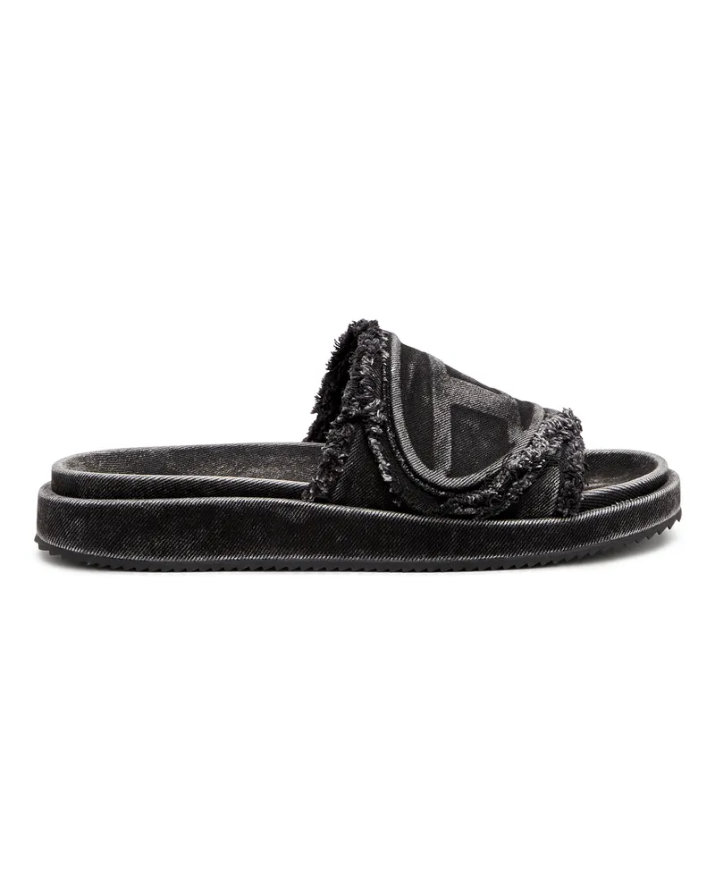 Diesel Sa-Slide D-Slides aus vielgetragenem Denim - Pantoletten - Unisex - Schwarz Schwarz