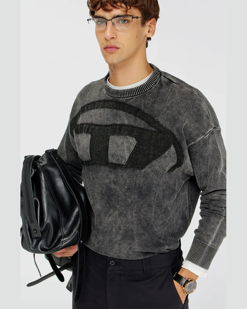 Diesel Pullover mit Denim-Effekt und Oval D Logo - Strickwaren - Herren - Schwarz Schwarz