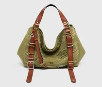 D-One-Medium Henkeltasche aus Canvas in Used-Optik - Handtaschen - Unisex - Grün