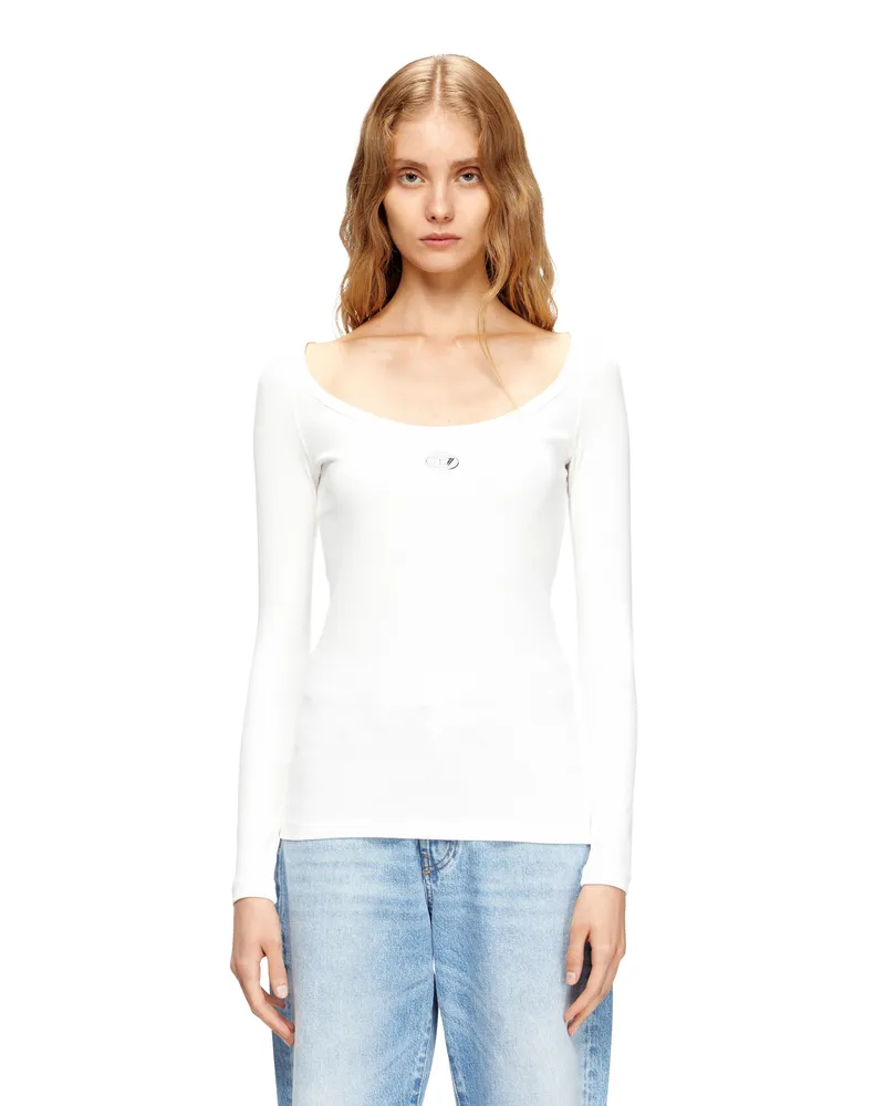 Diesel Langärmliges, geripptes Oberteil mit metallischem Oval D - T-Shirts - Damen - Weiss Weiss