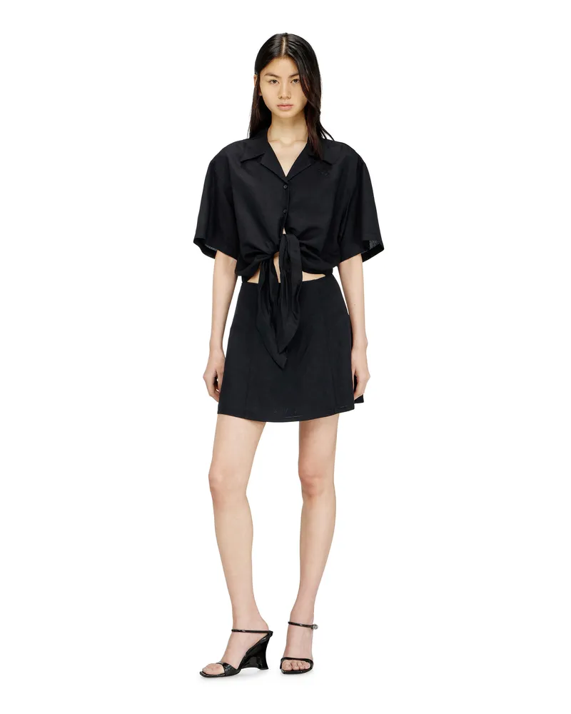 Diesel Mini-Kleid aus Leinenmischung mit Taillenknoten - Kleider - Damen - Schwarz Schwarz