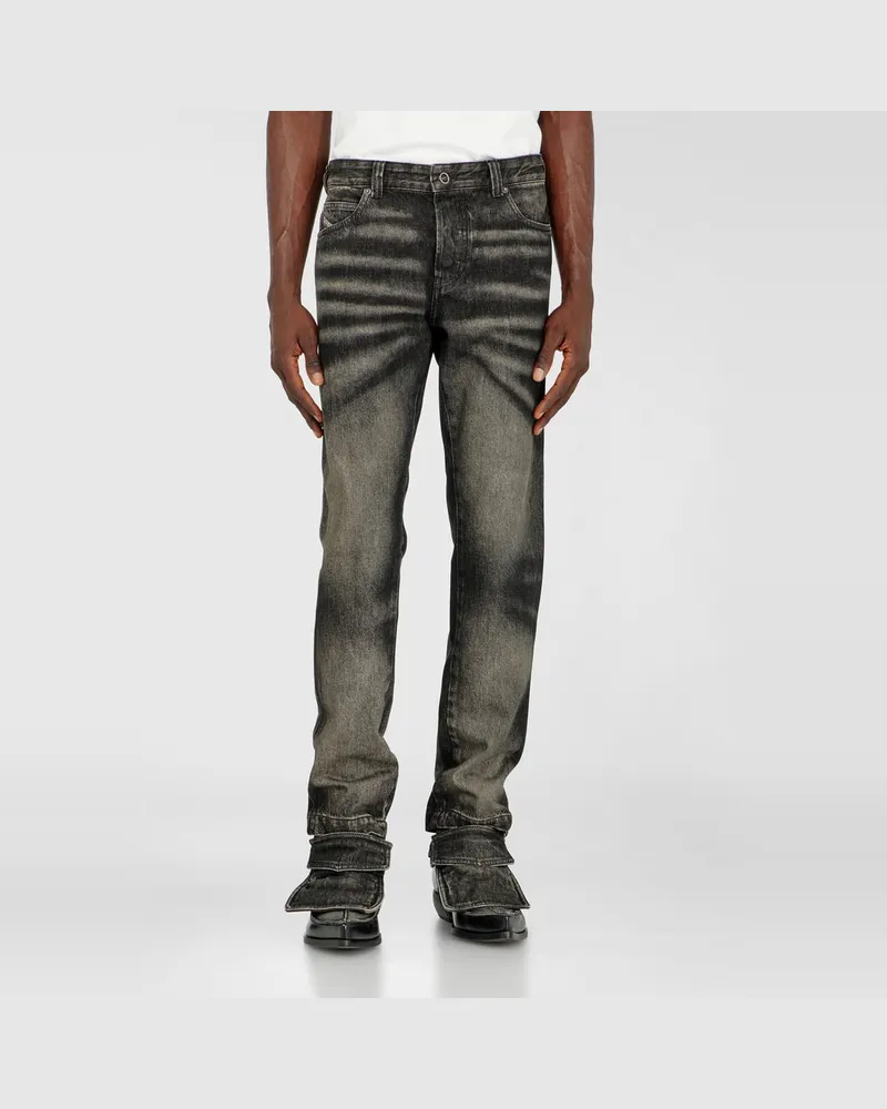 Diesel Slim Jeans Regular Waist D-Ghetvyl, Schwarz/Dunkelgrau, Knopfverschluss Schwarz