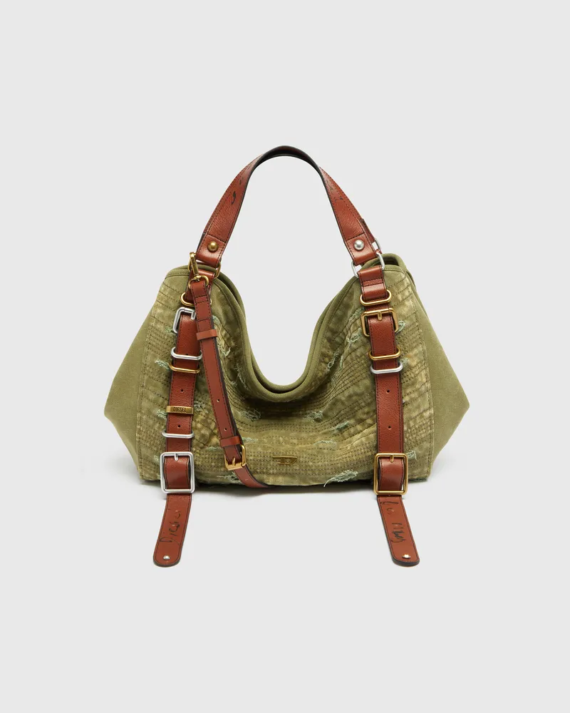 Diesel D-One-Medium Henkeltasche aus Canvas in Used-Optik - Handtaschen - Unisex - Grün Grün