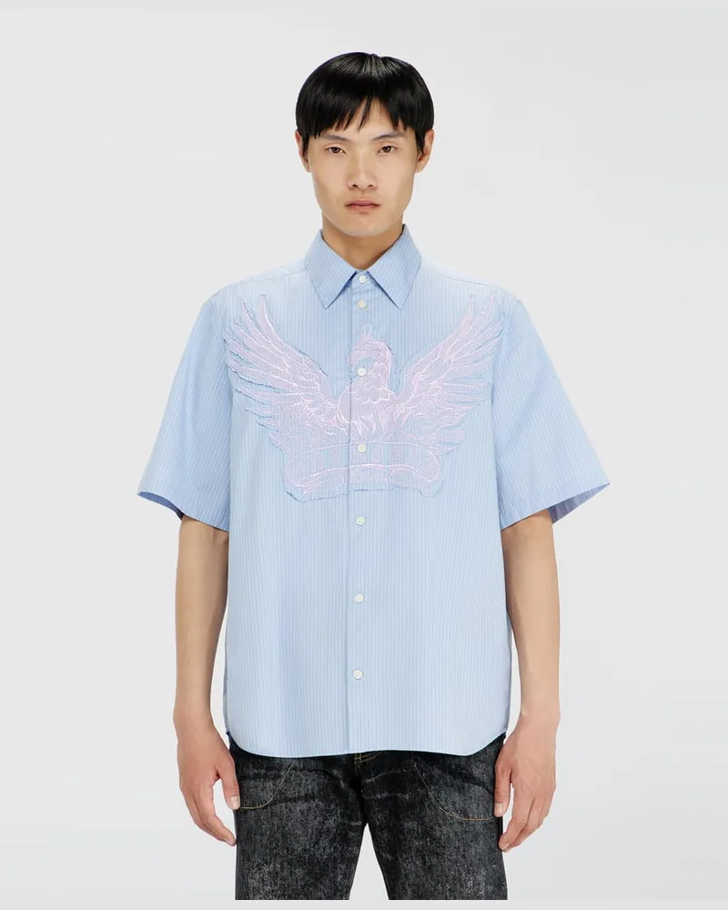 Diesel Gestreiftes Popeline-Hemd mit Stickpatch - Hemden - Herren - Blau Blau