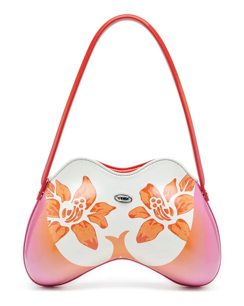 Diesel Double-D-Glänzende Schultertasche mit Lotus-Print - Schultertaschen - Damen - Weiss Weiss