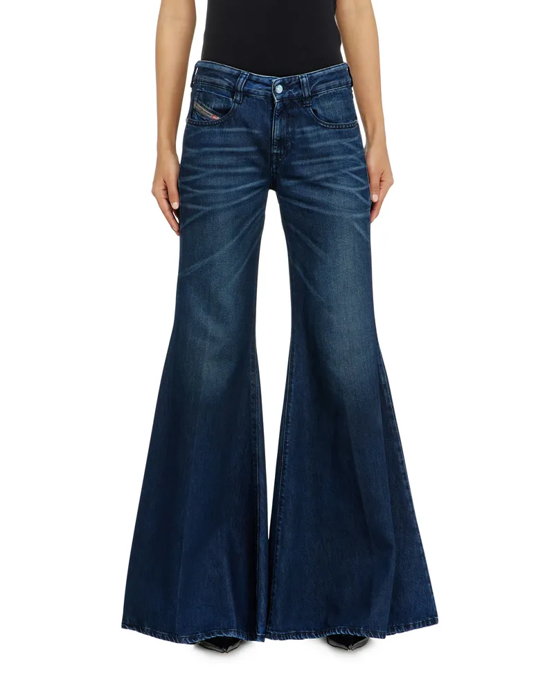 Diesel Flare Jeans Low Waist 1970 D-Bleess, Schwarz/Dunkelgrau, Reißverschluss Blau