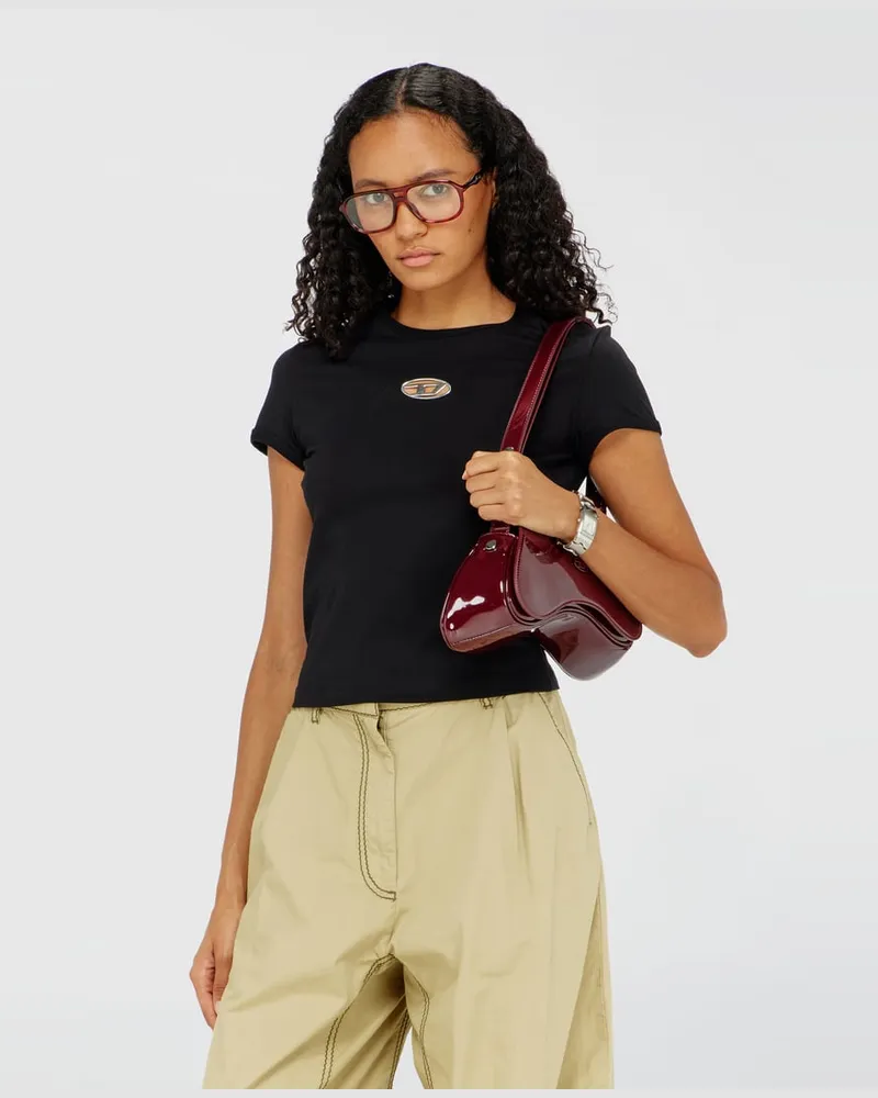 Diesel T-Shirt in schmalem Fit mit Cut-out-Oval D - T-Shirts - Damen - Schwarz Schwarz