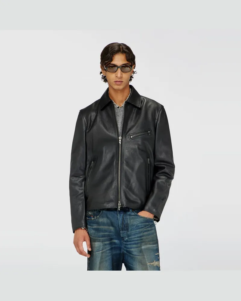 Diesel Jacke aus Leder mit Oval D-Prägung - Lederjacken - Herren - Schwarz Schwarz