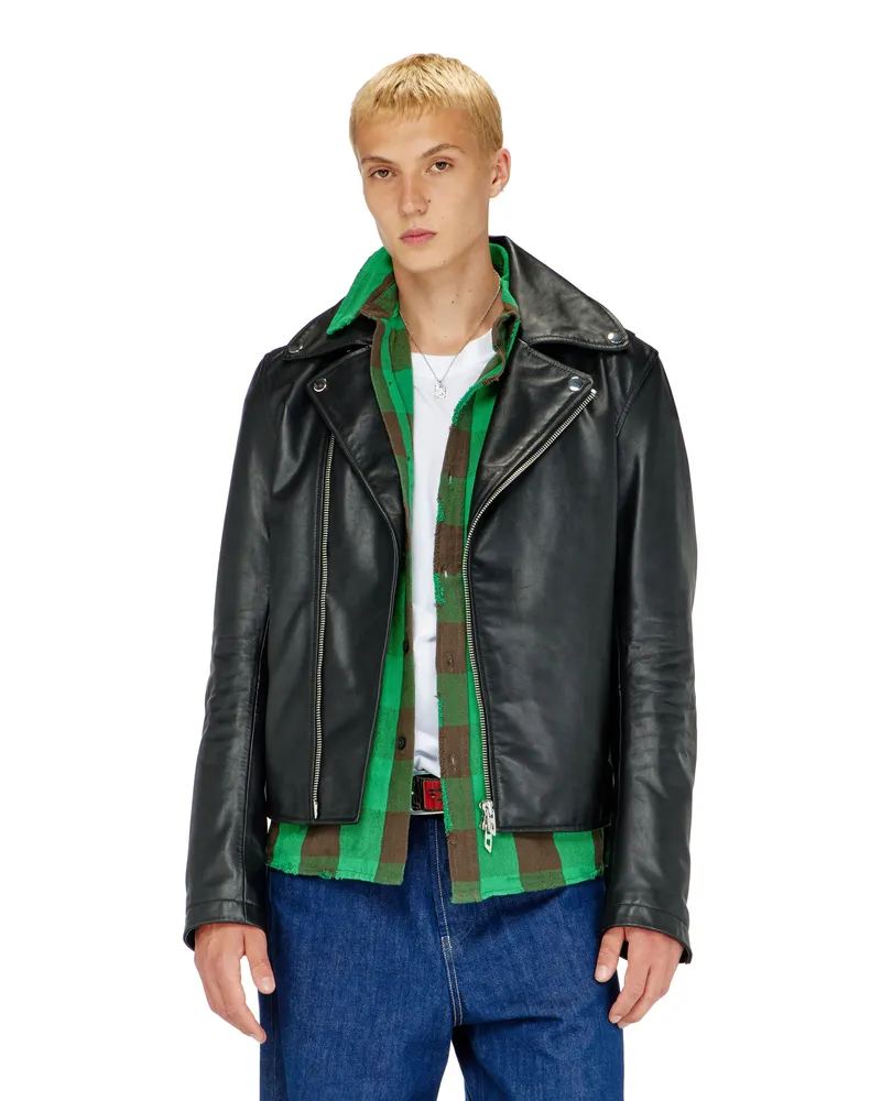 Diesel Bikerjacke aus gewachstem Leder - Lederjacken - Herren - Schwarz Schwarz