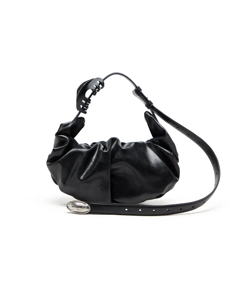 Diesel Kleine zerknitterte Hobo-Tasche aus glänzendem PU - Schultertaschen - Damen - Schwarz Schwarz